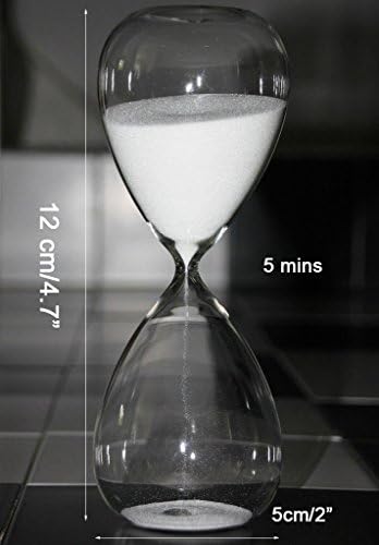 Large Fashion Colorful Sand Glass Sandglass Hourglass Timer Clear Smooth Glass Measures Home Desk Decor Xmas Birthday Gift (5 Minutes, White)