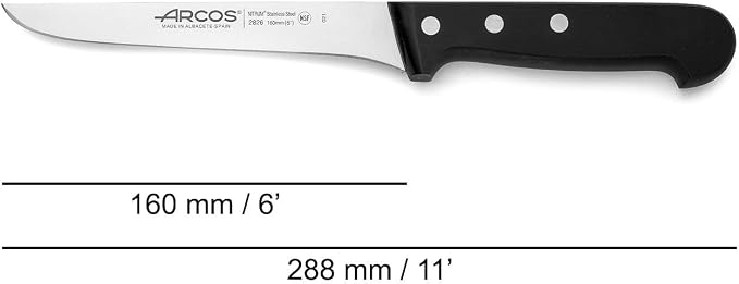 Arcos Boning Knife 6 Inch Nitrum Stainless Steel and 160 mm blade. Professional Butcher Knife to Slice Bones from Meat. Ergonomic Polypropylene Handle. Series Universal. Color Black