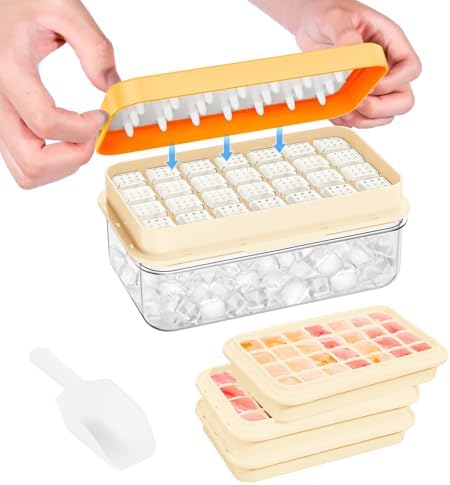 PHINOX Ice Cube Tray with Lid and Bin, Easy Release 84 Cubes for Freezer