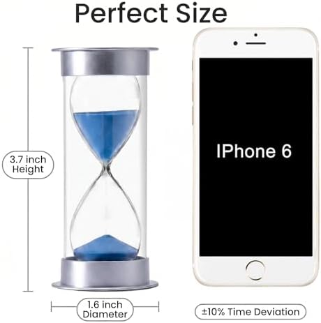 Hourglass Sand Timer 5 Minutes, Dual Protection Hour Glass with Sand, Sand Timer for Kids Safety, Sand Clock Watch, Creative Gift, Living Room Office Decorative (Silver Cover with Blue Sand)