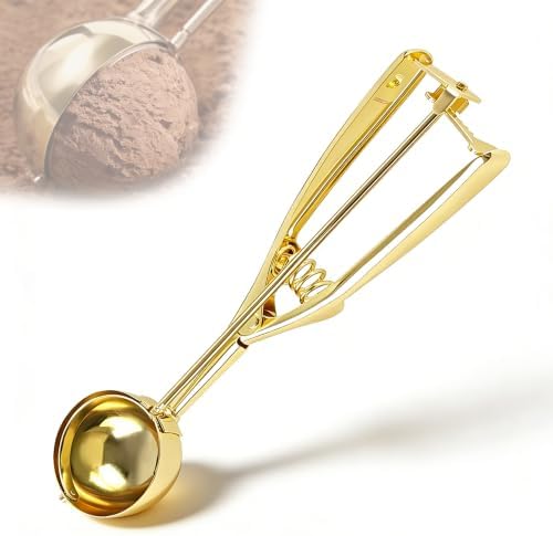 Gold Ice Cream Scoop 304 Stainless Steel Cookie Scoops for Baking Melon Baller with Trigger 3 Sizes (Gold, M)