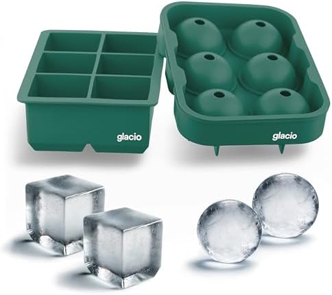 Silicone Ice Cube Trays with Lids, Large 2 Inch Cubes & Spheres Set