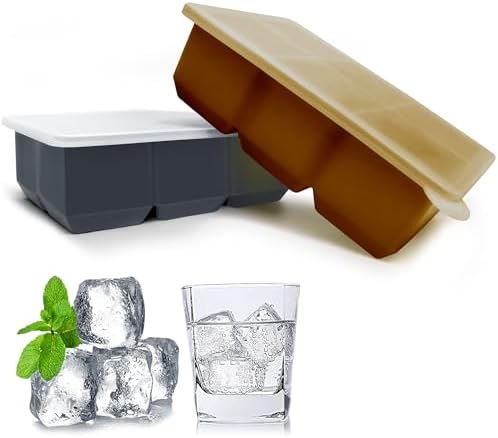 Excnorm Silicone Ice Cube Trays, 2‑Pack Large Square Molds with Lid