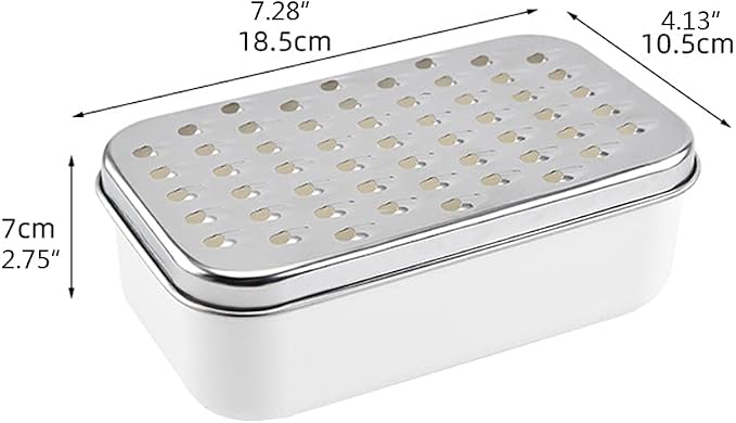 Cheese Grater with Food Saver Container 2 In1 Fruit Vegetable Chopper Onion Choppers with Container Stainless Steel Rectangle Box and Graters Cheese Grater Handheld Metal, White