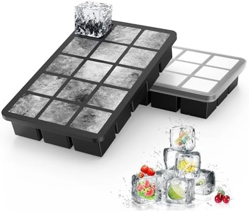 Ankway Upgraded Silicone Ice Cube Trays with Lid, 2 Pack Sturdy Ice Cube Moulds with Metal Frame, Food Grade, BPA Free, Super Easy-Release Ice Trays for Freezer, Whiskey, Cocktail and Drink