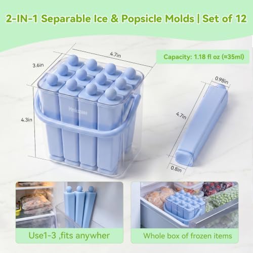 12 Individual Lidded Silicone Ice Cube Trays, Easy Release