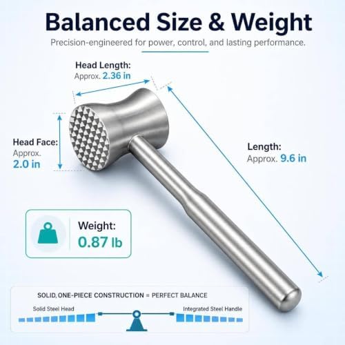 Meat Tenderizer Tool, 304 Stainless Steel Dual-Sided Meat Mallet