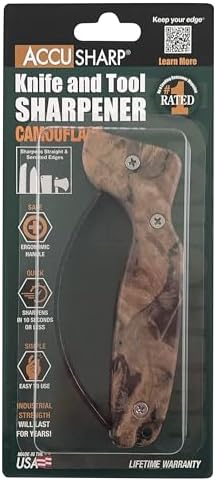 AccuSharp Knife Sharpener, Ergonomic Comfortable Handle, Compact & Easy to Use, Restore and Hone Straight & Serrated Knives, Camo