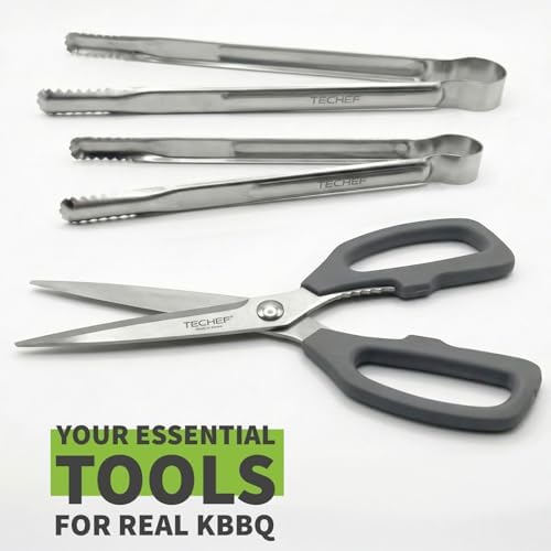 TECHEF Kitchen Shears With 2 Stainless Steel Tongs & Travel Bag, Dishwasher Safe, 4-Piece Complete Set, Made in Korea (Scissors & Tongs Set)