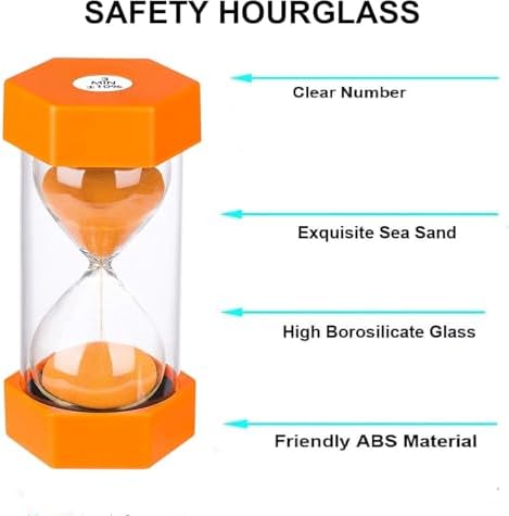 Sand Timer 3 Minute Hourglass Timer: Plastic Sand Watch 3 Min, Large Orange Sand Clock 3 Minutes, Colorful Hour Glass Sandglass Timer for Kids, Games, Classroom, Kitchen, Decoration