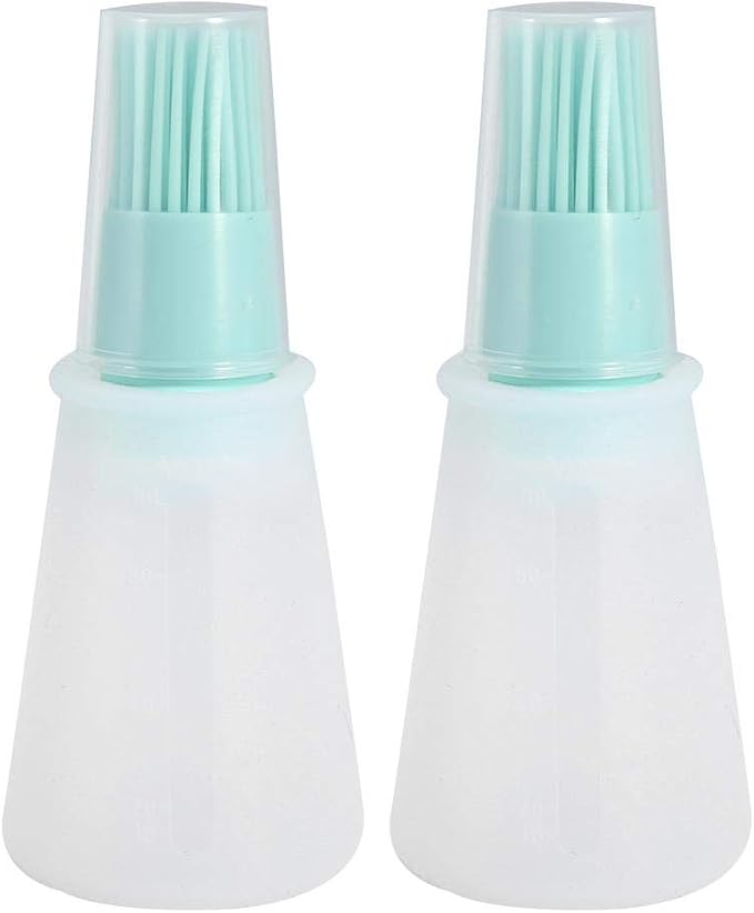 Fdit 2Pcs Silicone Oil Bottle Brush with Lid Set Soft Sauce Bottle with Silicone Basting Brush Cooking Oil Bottle Brushes for Pastries BBQ Meat Honey Marinades (green)