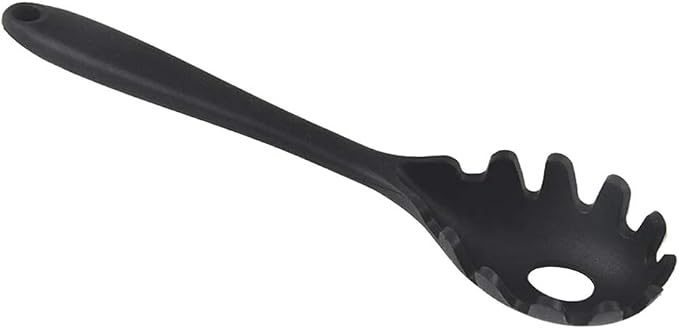 Silicone Pasta Fork, Spaghetti Server Tongs, Noodles Spoon, Eco Friendly and BPA Free - Black, 28.5x5.5x3.5cm