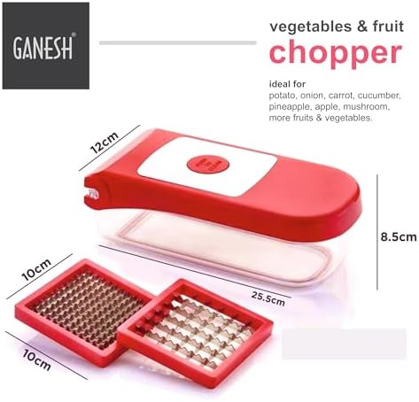 Ganesh Plastic Chopper Vegetable and Fruit Cutter, Red Pack of 1