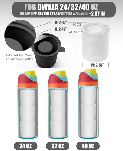Ice Molds for Owala 24-40oz, Set of 3, Food-Grade Soft Silicone, No White Residue, Easy to Release, Straw Placement Compatible with Owala FreeSip, Keeps Drinks Cold Longer (Dark Grey)