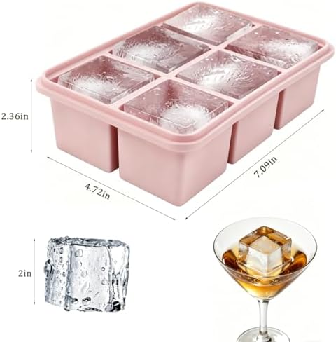 Ice Cube Tray,Ice Cube Trays for Freezer,2" Large Silicone Ice Tray with Lid for Whiskey-4 Pack Old Fashioned Ice Cube Trays for Cocktail,Huge Square Bourbon Ice Cube Maker