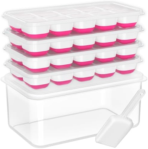 DOQAUS Ice Cube Tray with Lid and Bin,4 Pack Ice Cube Trays for Freezer