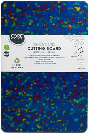 Core Kitchen Rainbow Confetti on Blue 12 x 18 Inch Recycled Plastic Charcuterie Platter Chopping Cutting Board with Non-Slip Footing, Kitchen Display Tray, 46374