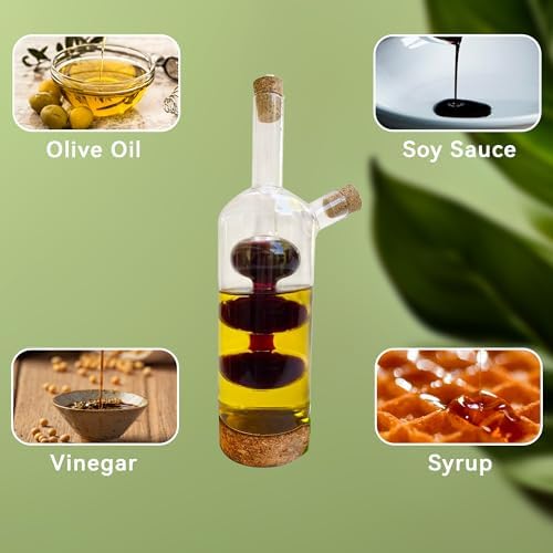 Lily's Home Triple Globe Olive Oil and Vinegar Dispenser - Glass Cruet with Cork Base, Nested Design for Separate Pouring, Kitchen Countertop & Dining Table Essential for Cooking Oil and Balsamic
