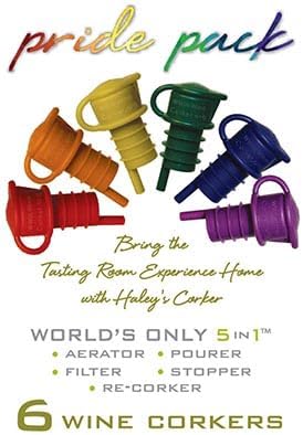 Haley's Corker Pride Pack 5-in-1 Wine Aerator, Stopper, Pourer, Filter and Re-Corker (6-Pack)