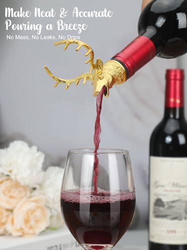 Gold Deer Head Wine Pourer, Liquor Bottle Pour Spout with Leak-Proof Rubber