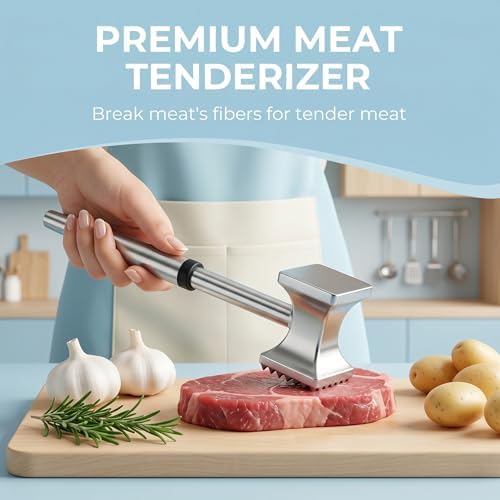 Meat Tenderizer Hammer with Comfortable-Grip Handle, Dual-side Mallet for Kitchen, Heavy Duty Pounder For Tenderizing Steak, Beef and Fish,nuts