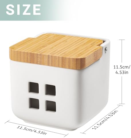 RQYIXI Ceramic Garlic Keeper with Bamboo Lid, Ventilated,White