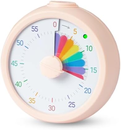 Visual Timer for Kids 60 Minute Countdown Timer Rainbow Disk Desk Timer Clock for Classroom Study Office Kitchen with Silent Operation (Pink)
