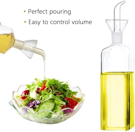 Olive Oil Pourer Olive Oil Vinegar Cooking Wine cotainer Salad Dressing Glass, Oil Bottle Vinaigrette Dispenser Drizzle Cruet 17oz Glass Oil Bottle for Kitchen