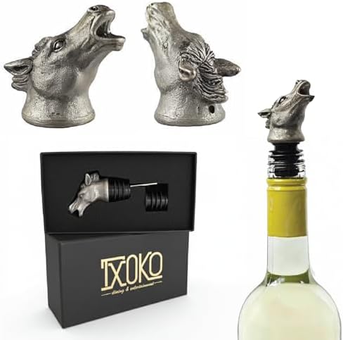 TXOKO Premium Stainless Steel Wine Pourer, Aerator and Decanter - Pour Spout for Red, White and Rose Wine, Liquor and Olive Oil! Gift Box Packaging includes extra stopper.