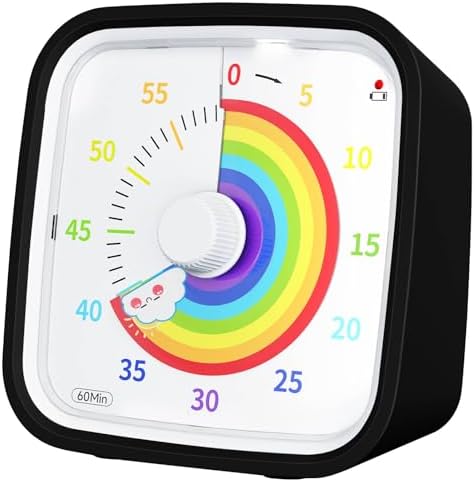 Yunbaoit Rainbow Visual Timer for Kids, 60-min Countdown Timer, Black