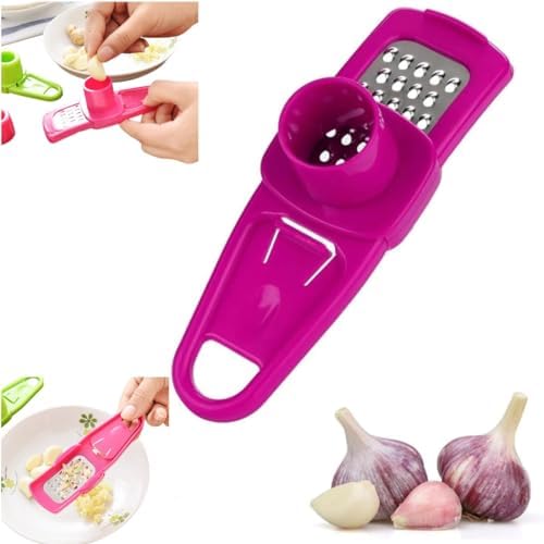 Garlic Grinder - Hand Grinder for Garlic, 2024 New Hand Press Garlic Chopper, Hand Pepper Grinder, Easy and Fast Stainless Steel Garlic Press for Home Daily Use (Red)