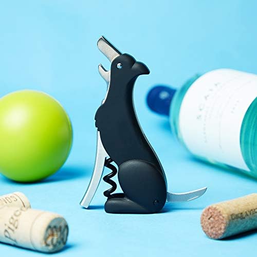 True Zoo Buddy the Bordeaux Collie Black Dog Corkscrew Wine Opener with Built-in Bottle Opener & Sharp Foil Cutter, Stainless Steel and Plastic, Home Bar, Kitchen, Travel, Novelty Gifts, Set of 1