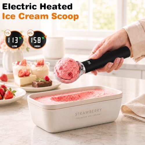 Heated Ice Cream Scoop Rechargeable, with LED Display Screen(Black)