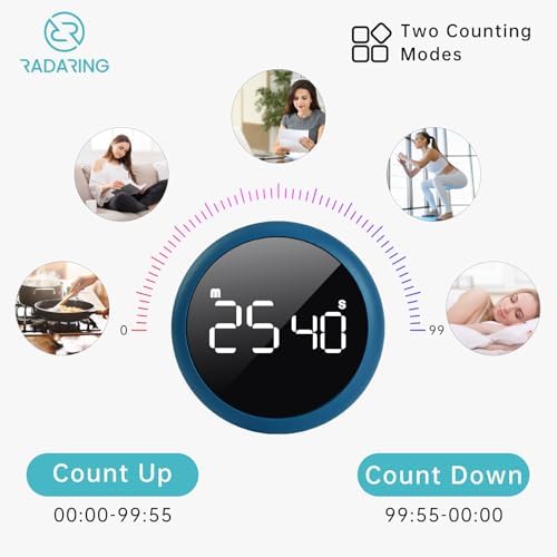 Royal Blue Quick Que Kitchen Timers, Visual timers Large LED Display Magnetic Countdown Countup Timer for Classroom Cooking Fitness Baking Studying Teaching, Easy for Kids and Seniors (Royal Blue)