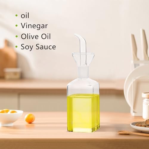 Olive Oil Dispenser, Olive Vinegar Cruet, Cooking Wine Container Salad Dressing Glass Oil Bottle, Vinaigrette Oil Dispenser for Kitchen or BBQ (8.5 oz, Set of 2)
