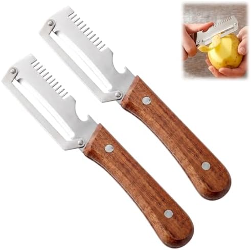 Multi-Functional Vegetable Peeler for Kitchen, Ultra-Sharp Stainless Steel Blade with Wooden Handle and Bottle Opener, For Fruits and vegetables (2 Pcs)