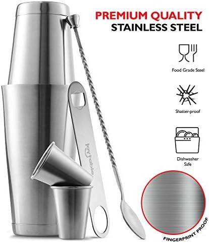 Bar Set Cocktail Shaker Set, Stainless Steel Mixology Bartender Kit, 28PC Cocktail Kit, Silver Cocktail Set, Bar Tools: 30oz Martini Shaker, Muddler, Bar Kit Cocktail Book, Jigger and Pourers