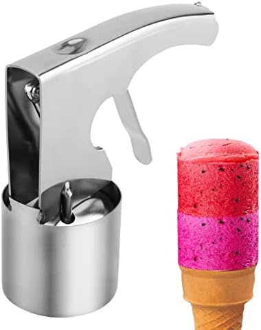 Ice Cream Scoop Stainless Steel, Old Fashioned Cylindrical Scooper with Spring-Powered Trigger Release, Big Volume for Hard Ice Cream, Mashed Potatoes, Easy to Clean