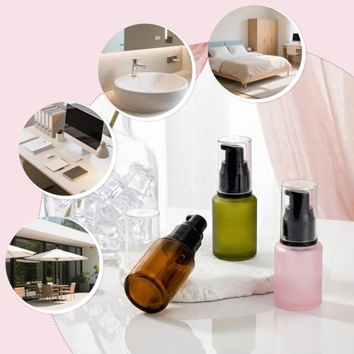 Segbeauty 1oz Frosted Glass Pump Bottle for Oils, 3pcs Mini Refillable Lotion Bottles for Travel, 30ml Travel Size Serum Bottle Empty, Portable Small Liquids Dispensers Cream Container in Mixed Color