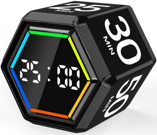 Rotating Pomodoro Timer Cube 3/5/10/25/30/50 min with Colorful Visual Bar