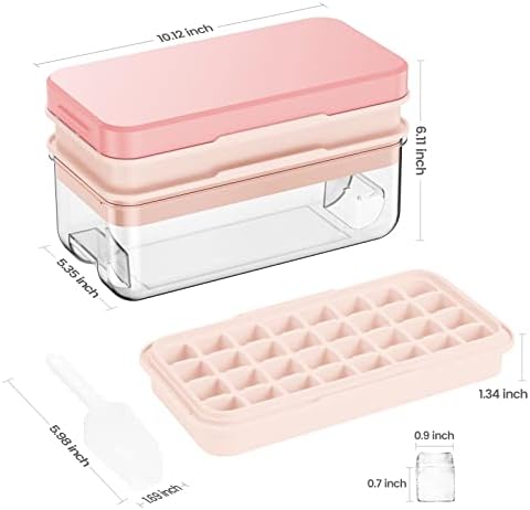 PHINOX 1" Ice Cube Tray with Lid and Bin, Easy Release 64 Cubes for Freezer