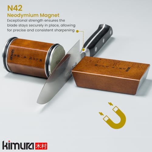 Kimura Professional Rolling Knife Sharpener, Knife Sharpening with Diamond & Ceramic Plates, 15° & 20° Magnetic Angle Guides, Ideal for Honing and Sharpening of all Chef Knives, Japanese Gift Box