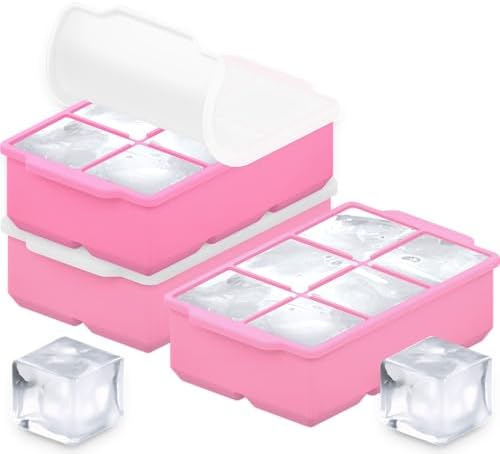 KitchFort® Large Silicone Ice Cube Tray (3-Pack) - 2" Big Ice Mold with Lid