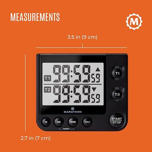 MARATHON Dual Digital Timer, 100-Hour Count Up/Down, Large Display, Black
