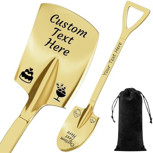 Custom Spoon, 2-100Pcs Engraved Ice Cream Scoop Shovel with Name/Image/Text Special Gifts for husband Wife Mom Dad, Personalized Stainless Steel Dessert Spoon for Anniversary Mother Day (Gold)