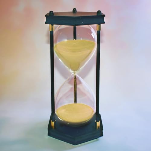 AKAKA MUNING Large Hourglass Timer 60 Minute Hexagon Wood Sandglass, Yellow