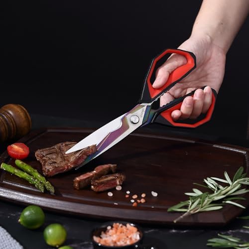 LIVINGO 9" Sharp Kitchen Scissors for Food Titanium Coated Stainless Steel
