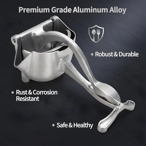 Manual Juicer, Hand Press Lemon Squeezer & Citrus Press - Upgrade Aluminum Alloy Fresh Fruit Juice Extractor, Ergonomic Grip Heavy Duty Manual Juicer, Effortless & Easy to Clean Kitchen Tool (A)