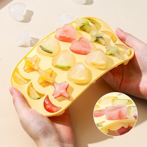 2 Pcs Silicone Ice Cube Trays, Moon, Star and Heart Shapes with Lids