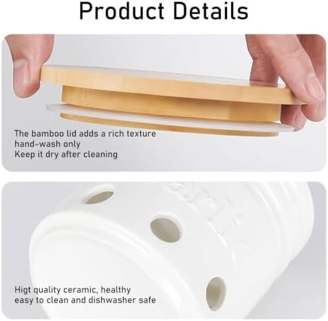 Garlic Keeper for Counter - Holder with Bamboo Lid, Container to Keep Your Garlic Cloves Fresh Longer,Large Ceramic Storage for Kitchen